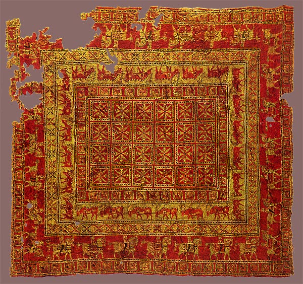 Pazyryk-Teppich, ältester bekannter Knüpfteppich, 5. Jh. v. Chr.